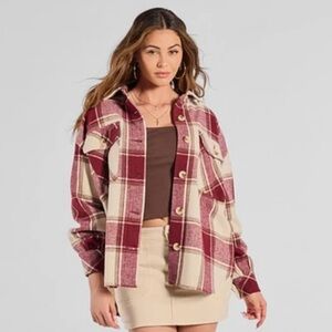 Women’s Oversized Woven Oversized Plaid Shacket Sz S/M Gorpcore Electic Grandpa